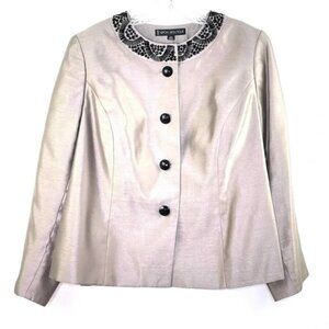 Nipon Boutique Brown Black Skirt Suit Set Beaded Neckline Sz 14W